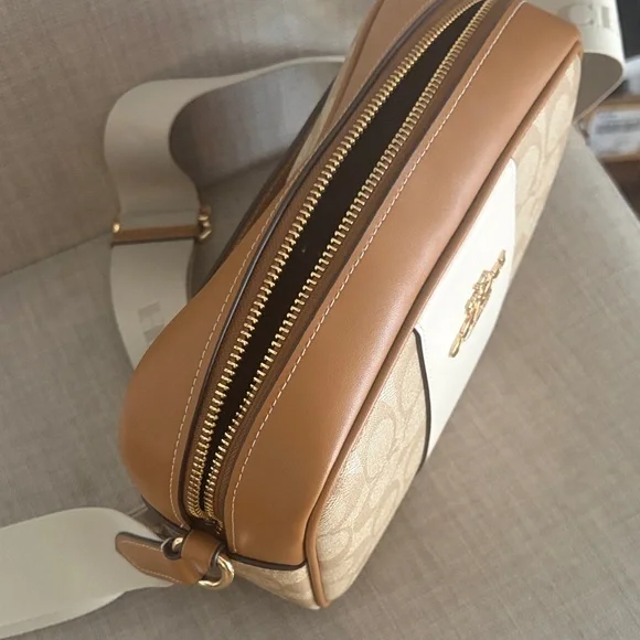 Coach Jamie Camera Bag Signature Canvas Stripe Beige White Like New + Dust Bag - Picture 7 of 9